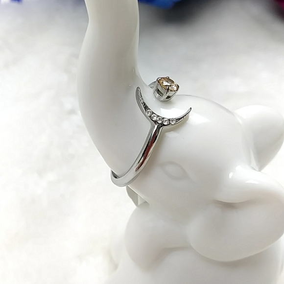 Crescent Moon Dainty Rhinestone Ring Celestial Galaxy Astrology Moon Child Ring - Picture 7 of 12